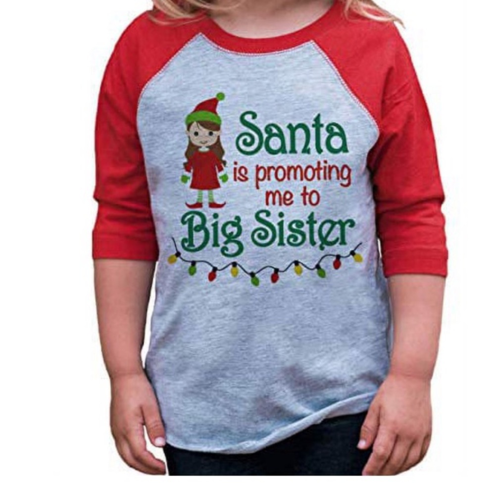 Big sister Christmas shirt, youth size small. Barely worn, in great condition!